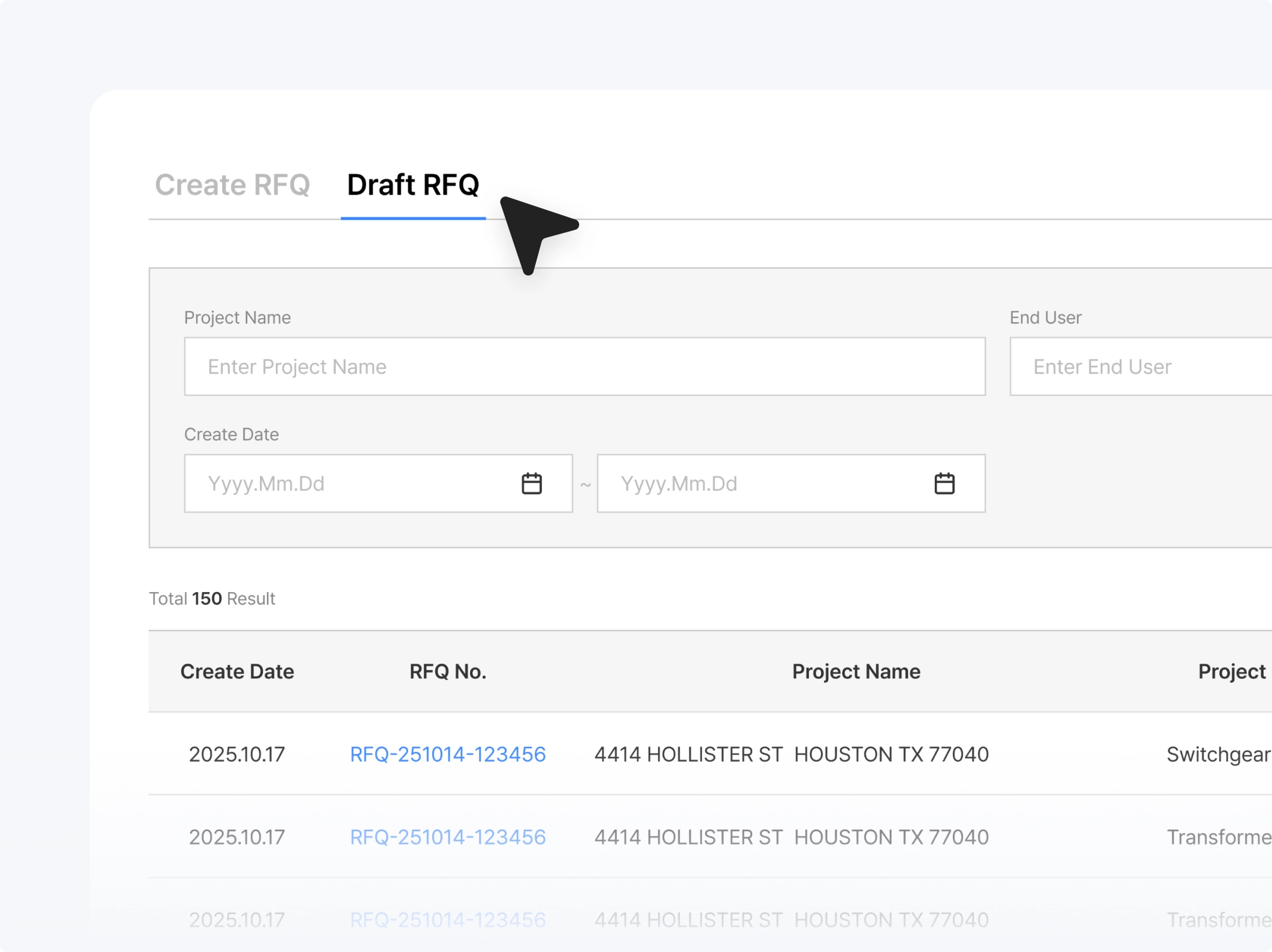 Project quote management in Connect Portal